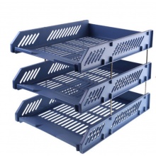 晨光(M&G)文具蓝色三层文件框 办公文件架文件座 资料整理收纳文件盘镂空文件栏 单个装ADM94743